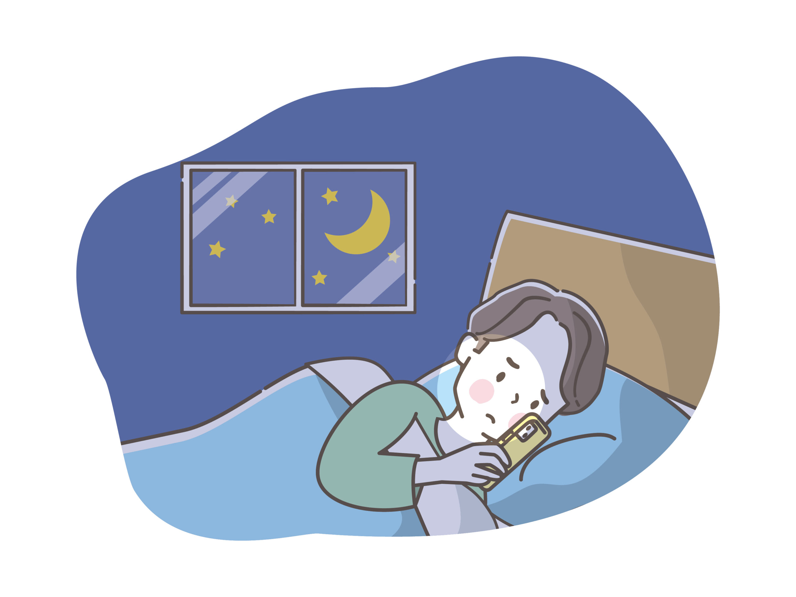 暗い部屋でスマホを見る人