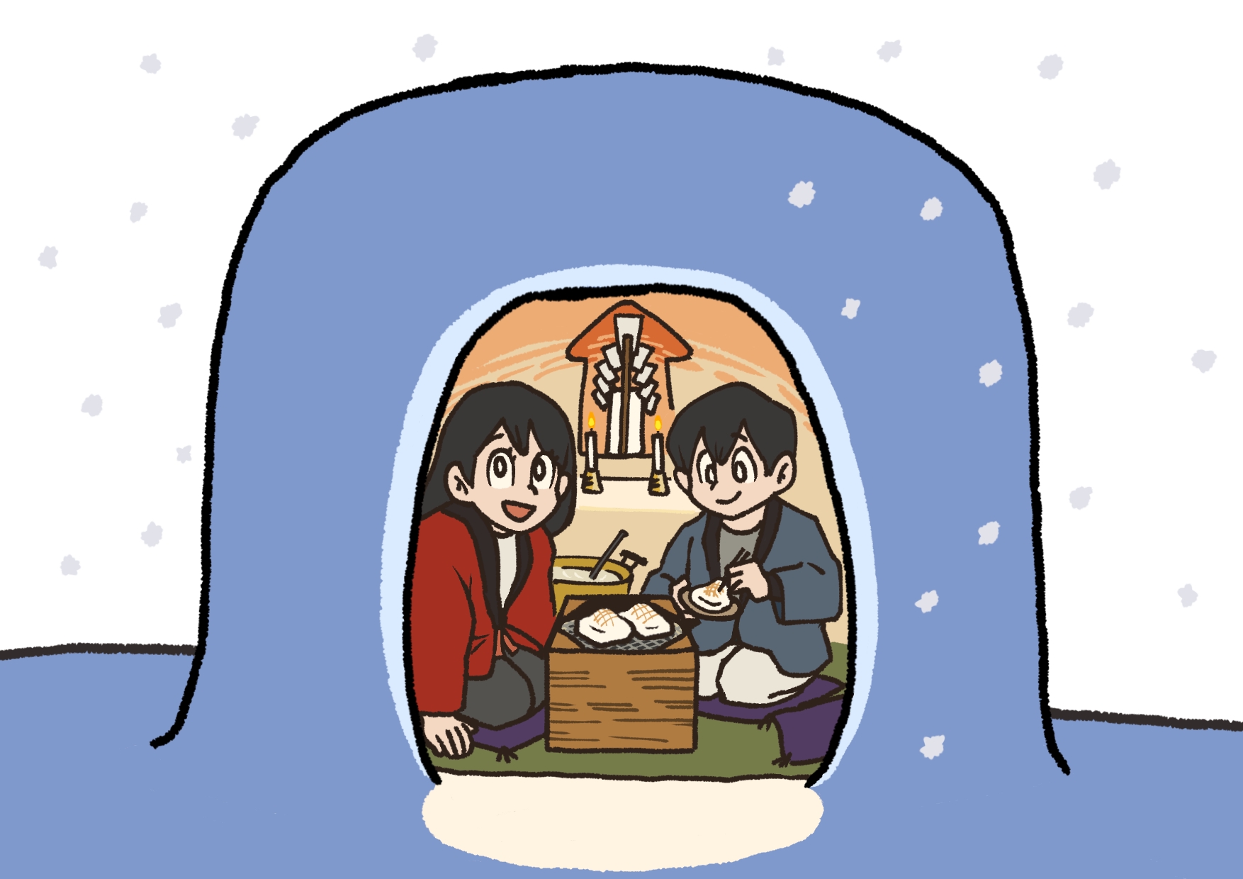 沢口河川敷のミニかまくらを至近距離で捉えたカット